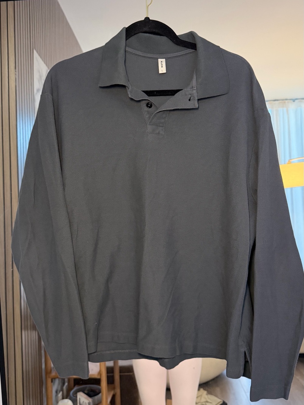 KOTN Men's Long Sleeve Polo Shirt in Gray Large